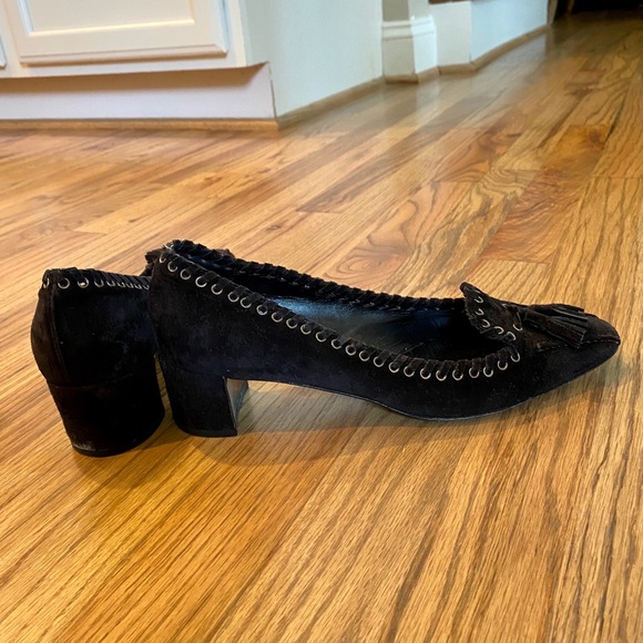 prada suede block heel